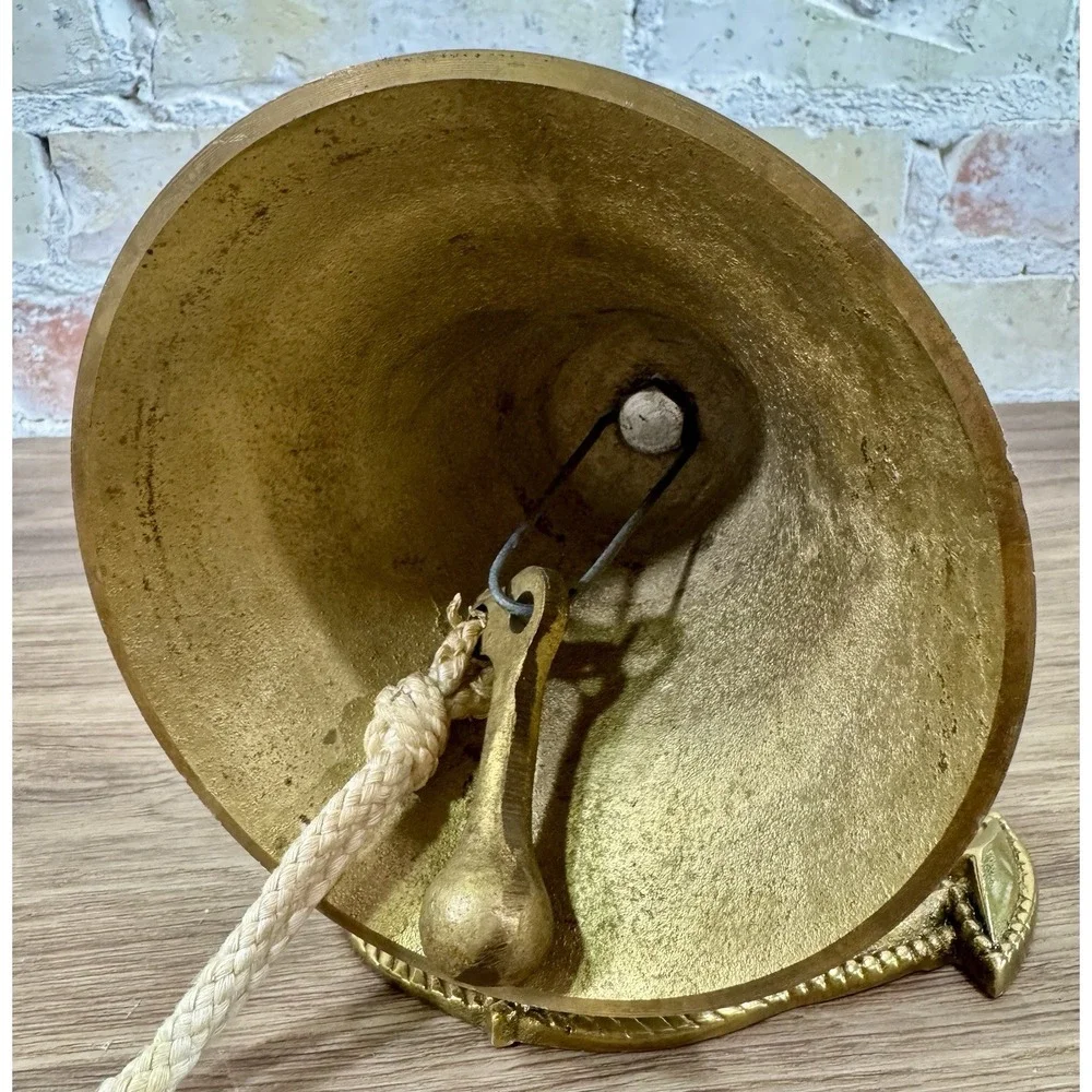 Vintage Solid Brass Ship Bell Anchor Wall Mount Nautical Maritime Rope 6.5
